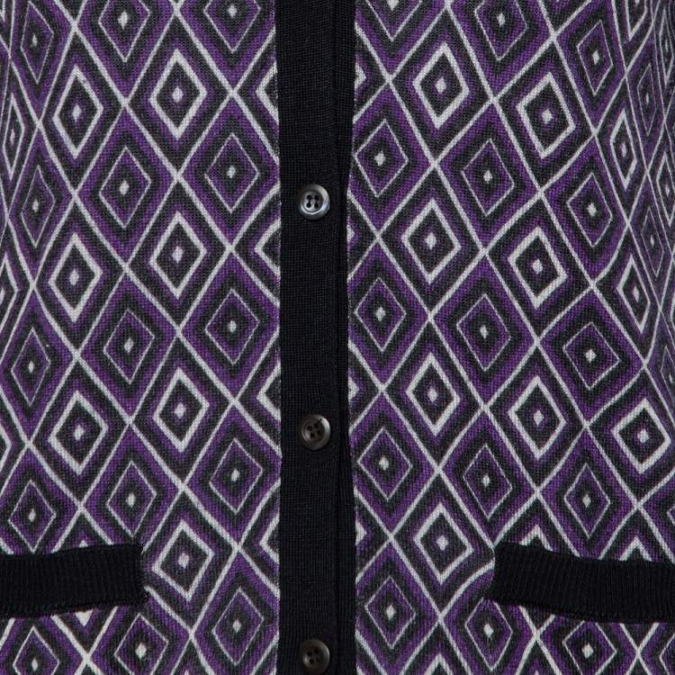 Pre Owned Prada Purple Geometric Patterned Wool & Silk Button Front Cardigan S