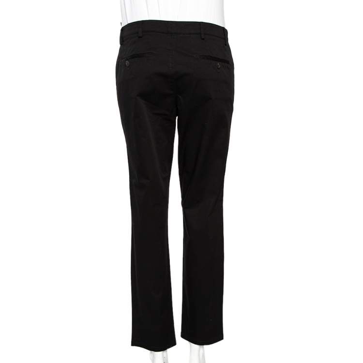 Pre Owned Prada Black Cotton Overlap Button Detail Formal Trousers L 