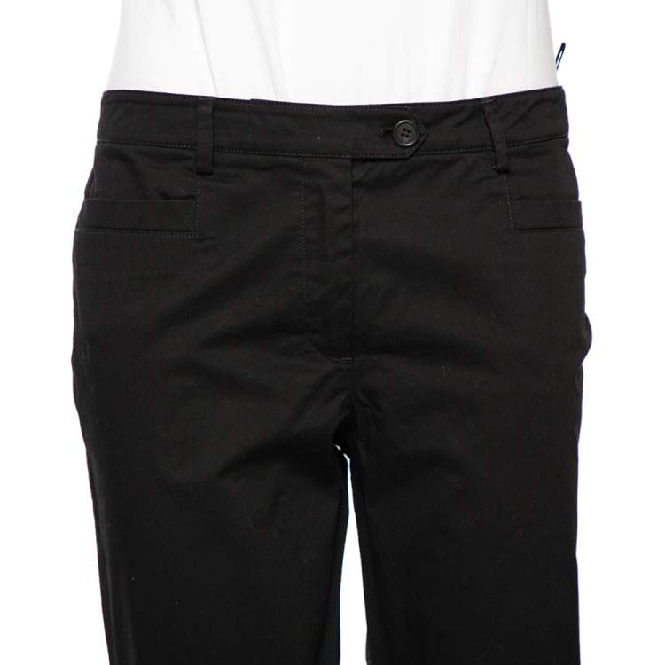Pre Owned Prada Black Cotton Overlap Button Detail Formal Trousers L 
