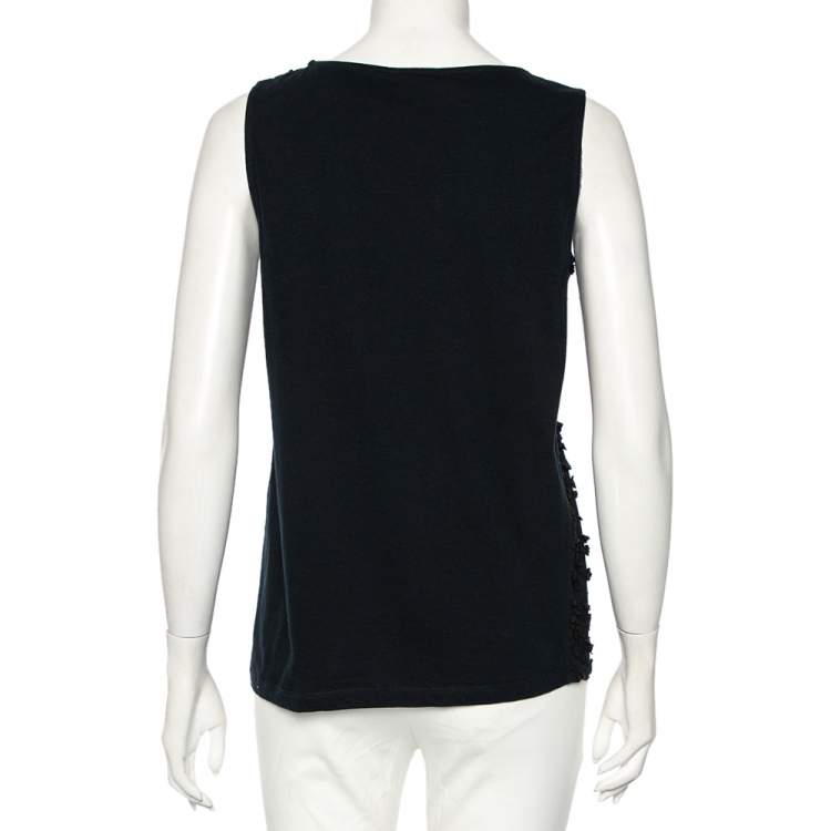 Pre Owned Prada Navy Blue Cotton Flower Applique Sleeveless Top L 