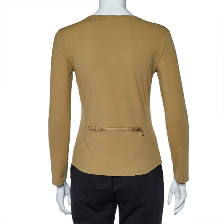 Pre Owned Prada Khaki Jersey Back Pocket Detail Long Sleeve Top L
