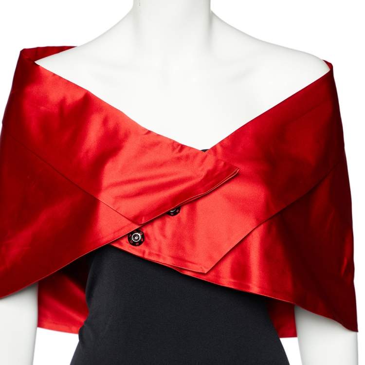 Pre Owned Prada Red Silk Pleated Buttoned Capelet (One Size)