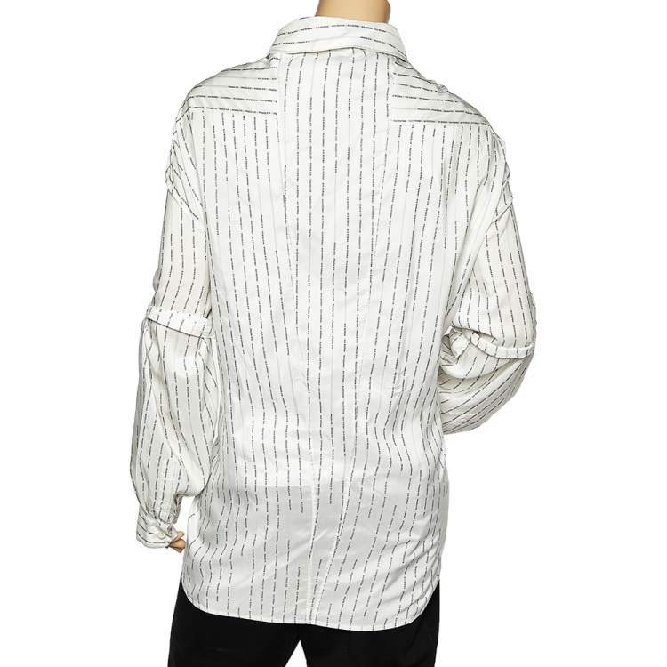 مملوكة مسبقًا Prada White Logo Printed Neck Strip Detail Oversized Shirt XL