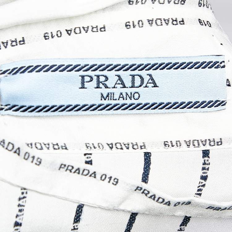 مملوكة مسبقًا Prada White Logo Printed Neck Strip Detail Oversized Shirt XL