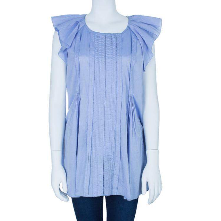 Pre Owned Prada Light Blue Pleated Detail Top XL