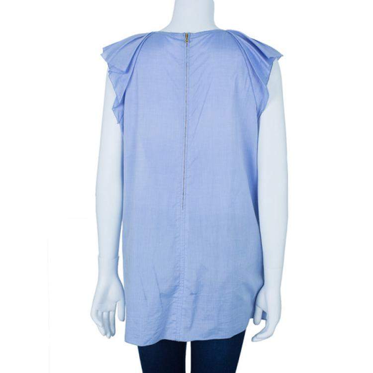 Pre Owned Prada Light Blue Pleated Detail Top XL