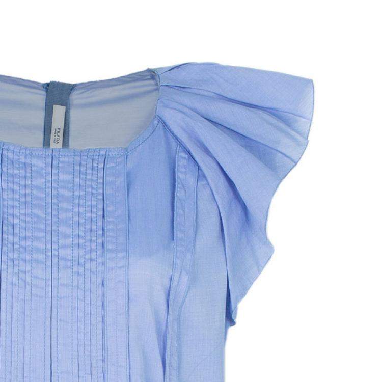 Pre Owned Prada Light Blue Pleated Detail Top XL