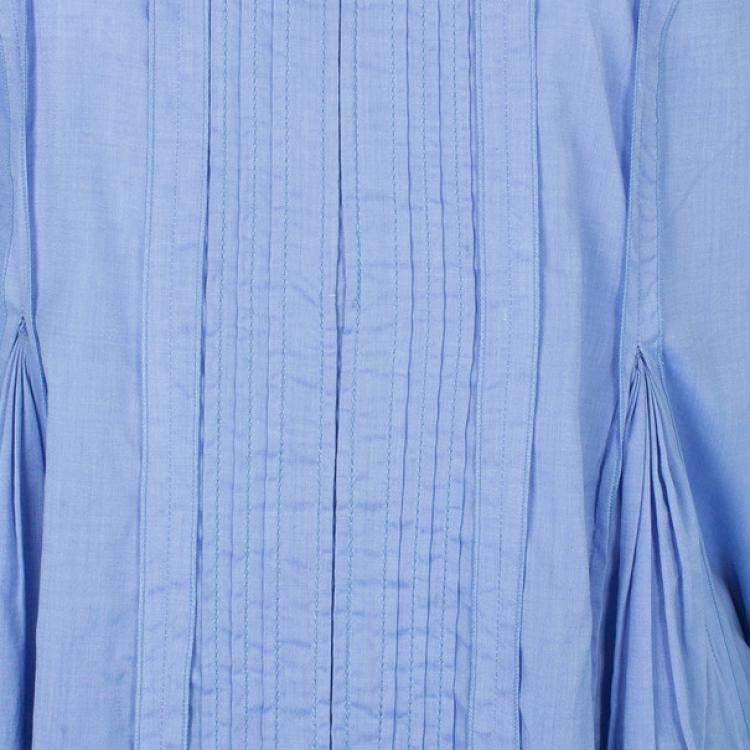 Pre Owned Prada Light Blue Pleated Detail Top XL