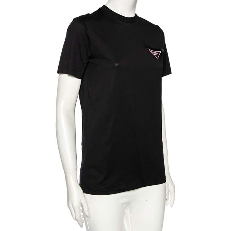 Prada Black Cotton Logo Patch Detailed Short Sleeve Crewneck Jersey T-Shirt  XS Prada | TLC