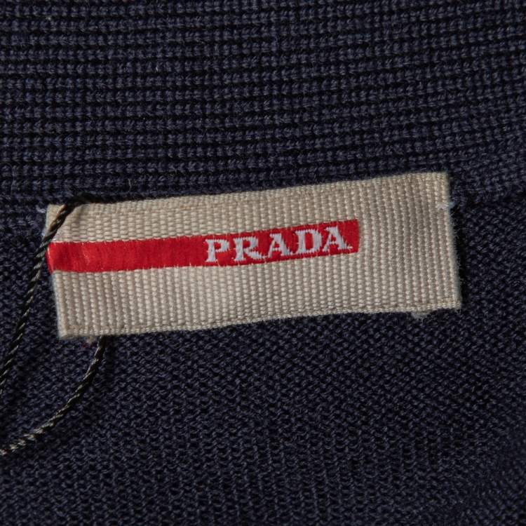 Pre Owned Prada Navy Blue Wool And Quilted Synthetic Button Front Jacket L