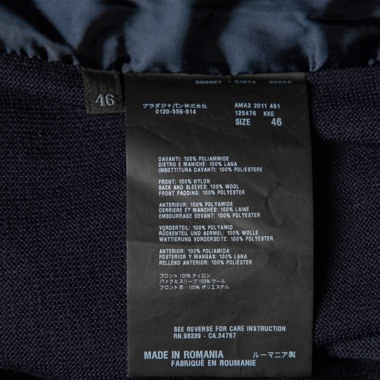 Pre Owned Prada Navy Blue Wool And Quilted Synthetic Button Front Jacket L
