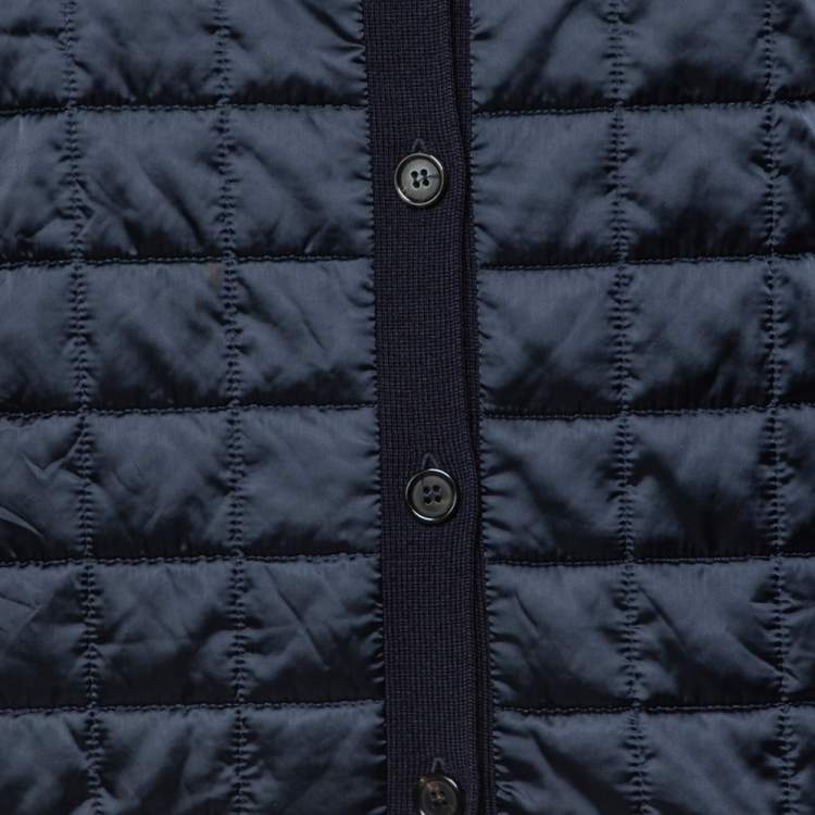 Pre Owned Prada Navy Blue Wool And Quilted Synthetic Button Front Jacket L