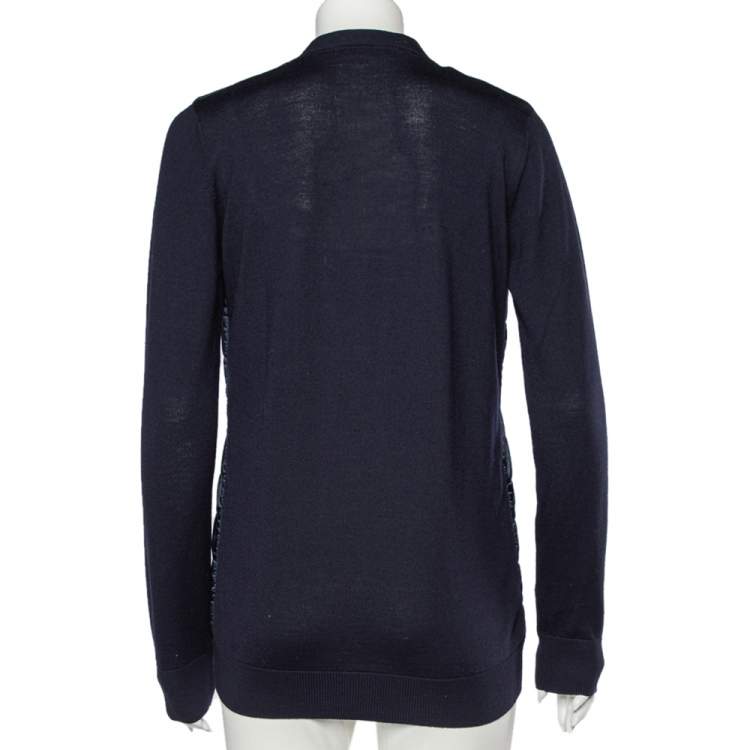 Pre Owned Prada Navy Blue Wool And Quilted Synthetic Button Front Jacket L