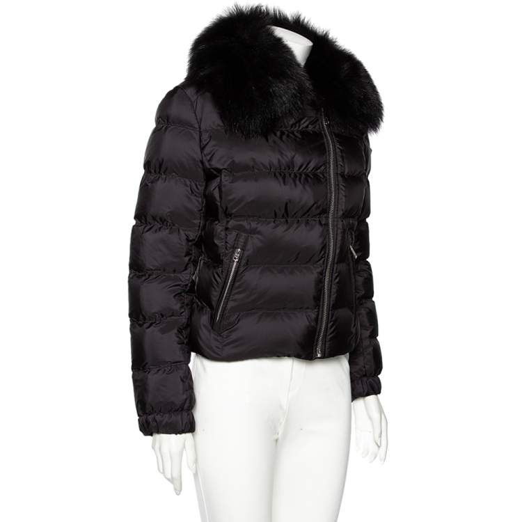 Pre Owned  Prada Black Synthetic Quilted & Fur Collared Jacket M