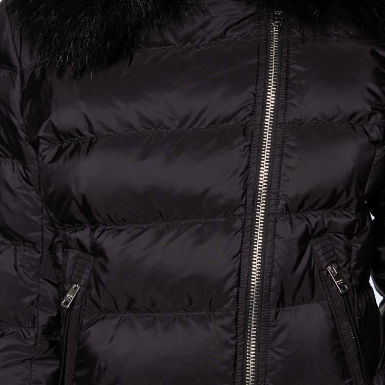Pre Owned  Prada Black Synthetic Quilted & Fur Collared Jacket M