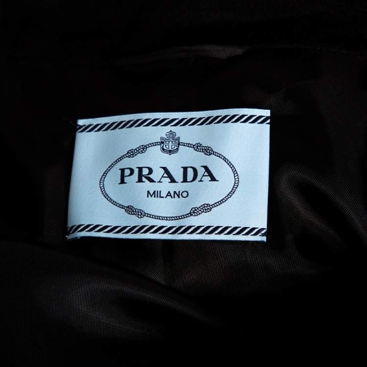 Pre Owned Prada Black Wool And Leather Paneled Button Front Long Coat S