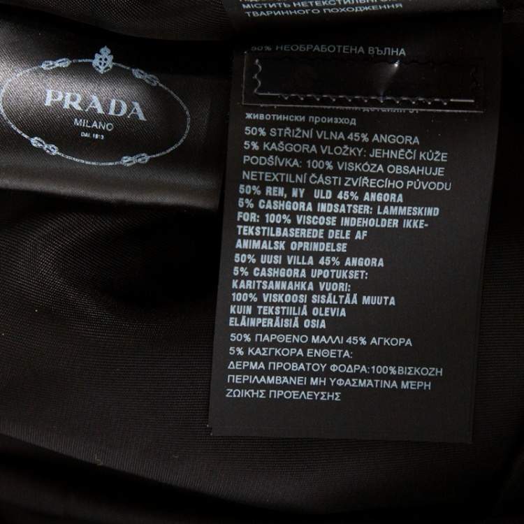 Pre Owned Prada Black Wool And Leather Paneled Button Front Long Coat S