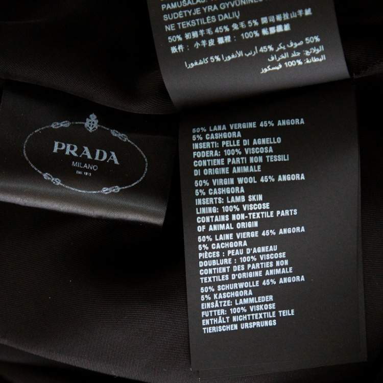 Pre Owned Prada Black Wool And Leather Paneled Button Front Long Coat S