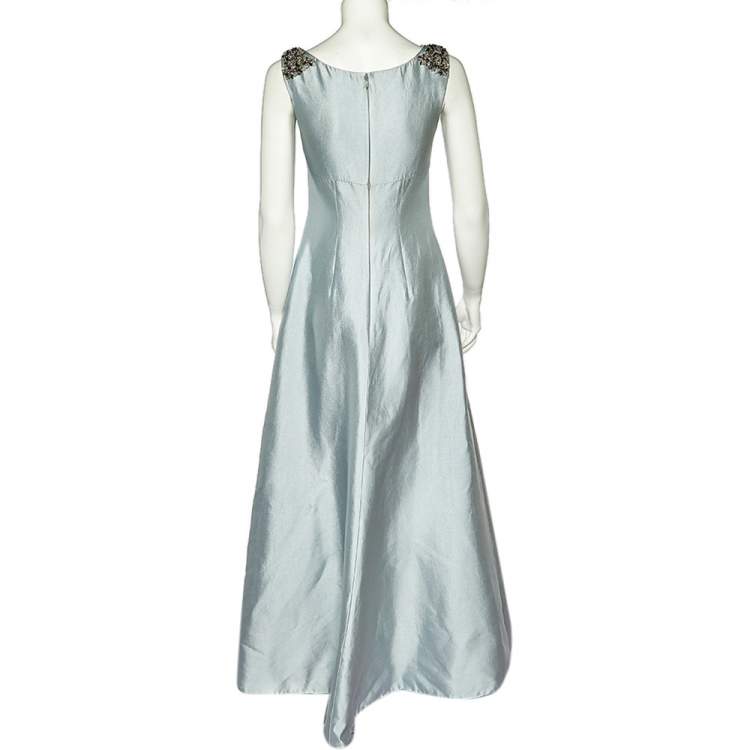 مملوكة مسبقًا Prada Icy Blue Wool & Silk Embellished Detail Sleeveless Gown S