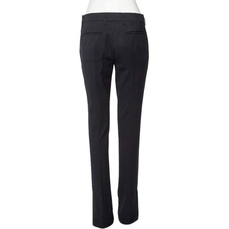 Pre Owned Prada Navy Blue Wool Button Hem Detail Flared Leg Pants M