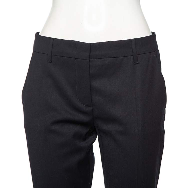 Pre Owned Prada Navy Blue Wool Button Hem Detail Flared Leg Pants M
