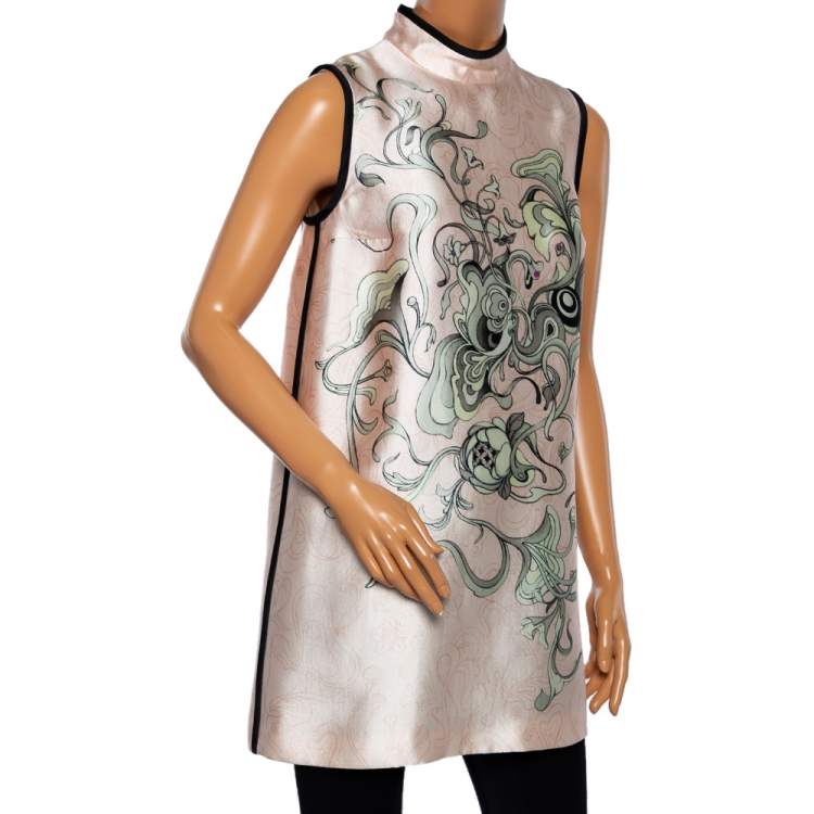 Pre Owned Prada Pale Pink Floral Printed Silk Sleeveless Top S