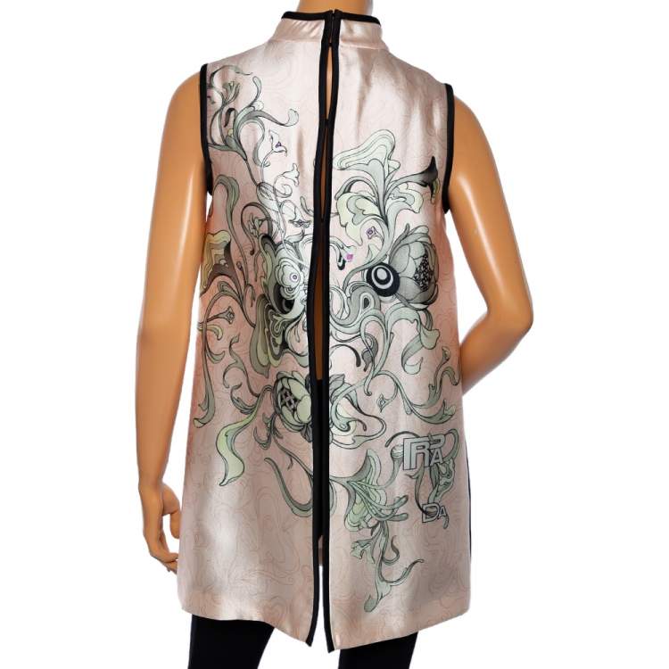 Pre Owned Prada Pale Pink Floral Printed Silk Sleeveless Top S