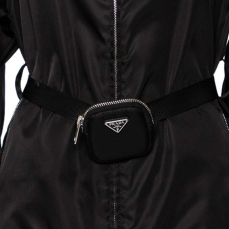 Pre Owned Prada Black Re-Nylon Hooded Zip Front Caban Jacket M