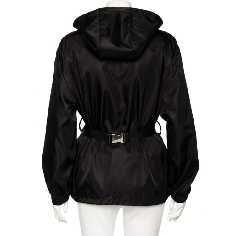 Pre Owned Prada Black Re-Nylon Hooded Zip Front Caban Jacket M