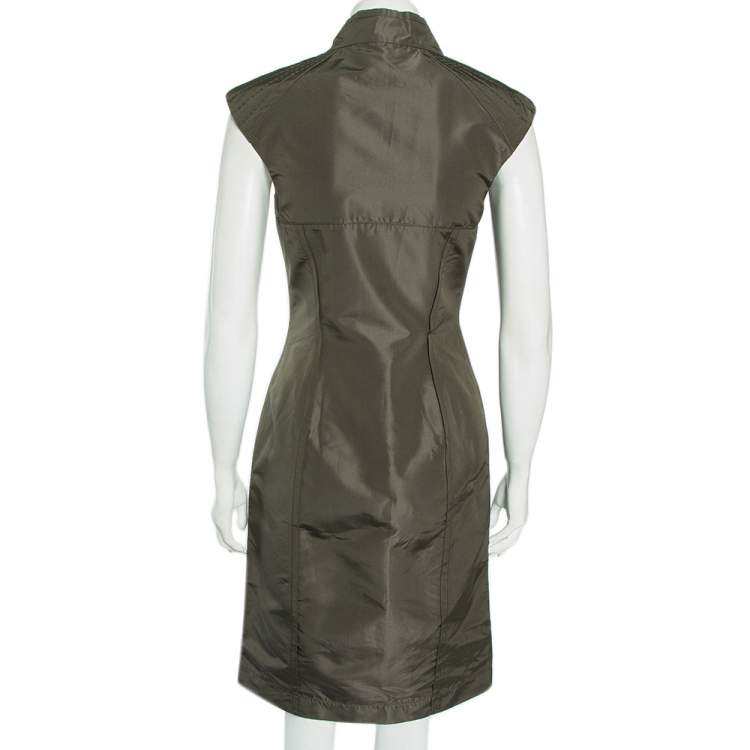 Pre Owned Prada Dark Green Synthetic Sleeveless Sheath Dress S