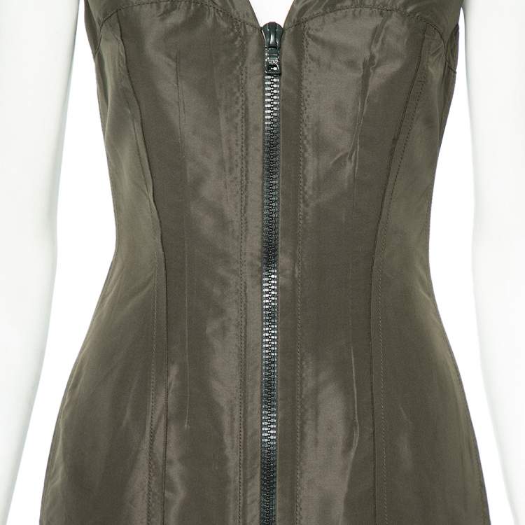 Pre Owned Prada Dark Green Synthetic Sleeveless Sheath Dress S