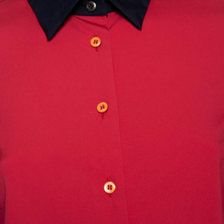 Pre Owned Prada Fuchsia Pink Cotton Contrast Collar Detailed Button Front Shirt S
