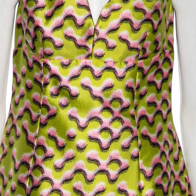 Pre Owned Prada Green Printed Silk Sleeveless Dress M 