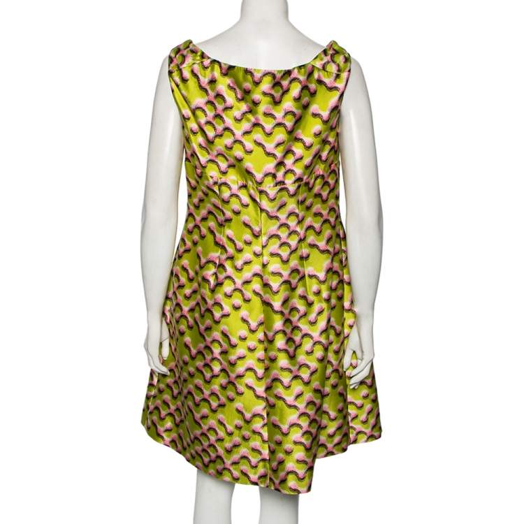 Pre Owned Prada Green Printed Silk Sleeveless Dress M 