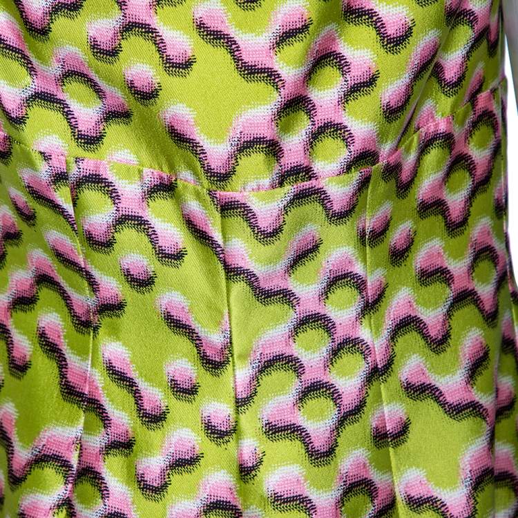 Pre Owned Prada Green Printed Silk Sleeveless Dress M 