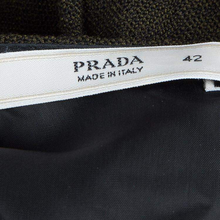 Pre Owned Prada Green Tweed-Velvet Embellished Dress M