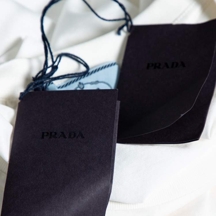 Pre Owned Prada White Printed & Embellished Detailed Cotton Short Sleeve T-Shirt M