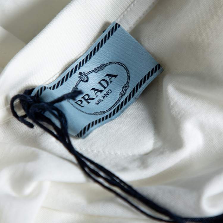 Pre Owned Prada White Printed & Embellished Detailed Cotton Short Sleeve T-Shirt M