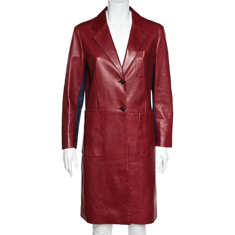Prada Burgundy Leather Button Front Coat S Prada | TLC