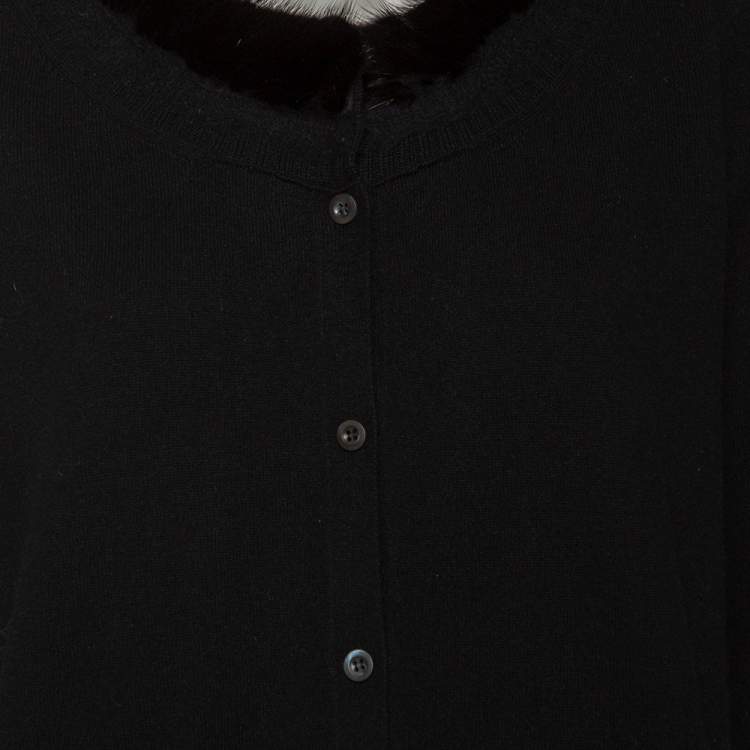 Pre Owned Prada Black Cashmere & Fur Trimmed Neck Detail Button Front Cardigan L