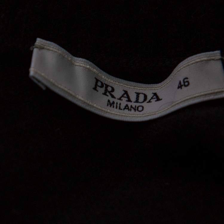 Pre Owned Prada Black Cashmere & Fur Trimmed Neck Detail Button Front Cardigan L