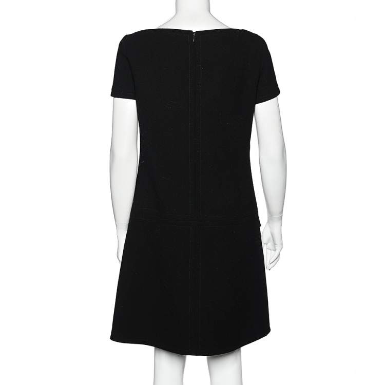 Pre Owned Prada Black Wool Drop Waist Detail Shift Dress M
