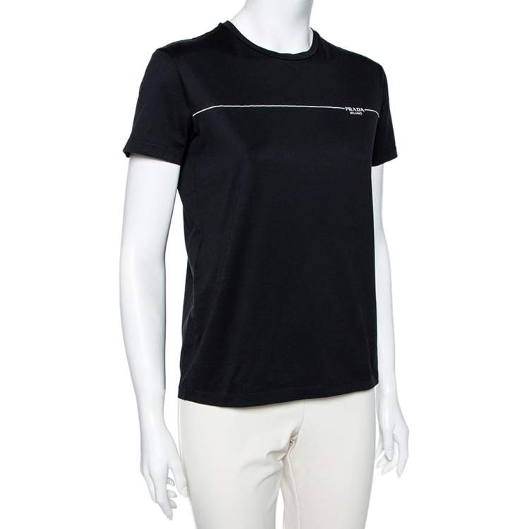 Pre Owned Prada Black Logo Printed Cotton Short Sleeve T-Shirt S