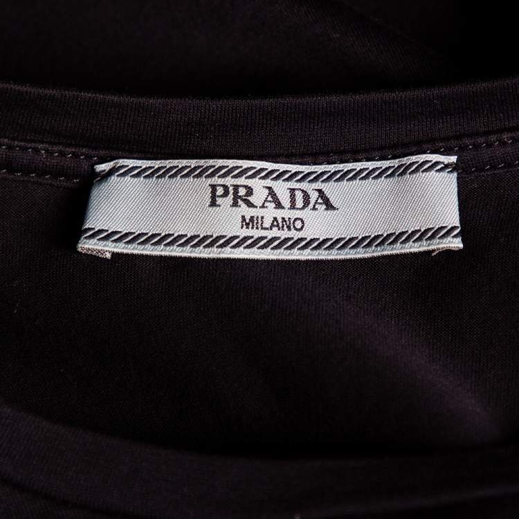 Pre Owned Prada Navy Blue Cotton Logo Printed Short Sleeve T-Shirt S