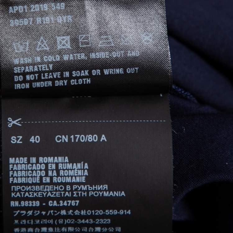 Pre Owned Prada Navy Blue Cotton Logo Printed Short Sleeve T-Shirt S