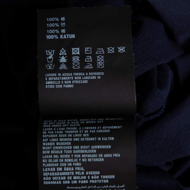 Pre Owned Prada Navy Blue Cotton Logo Printed Short Sleeve T-Shirt S
