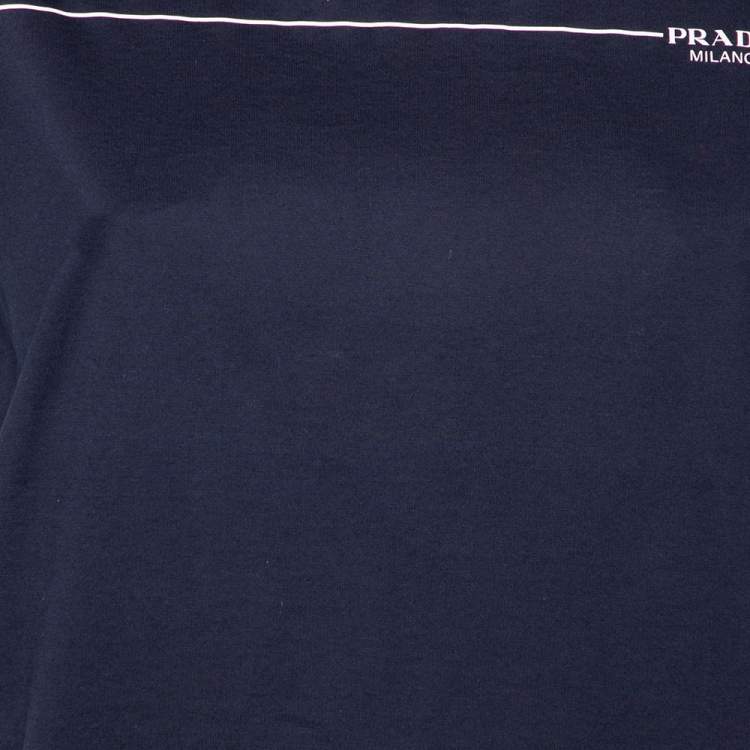 Pre Owned Prada Navy Blue Cotton Logo Printed Short Sleeve T-Shirt S