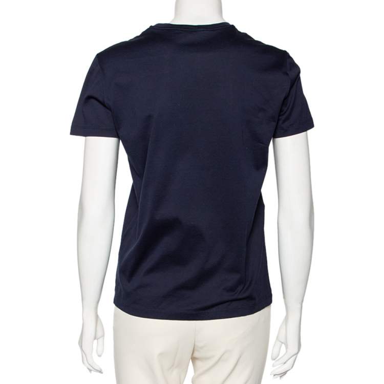 Pre Owned Prada Navy Blue Cotton Logo Printed Short Sleeve T-Shirt S