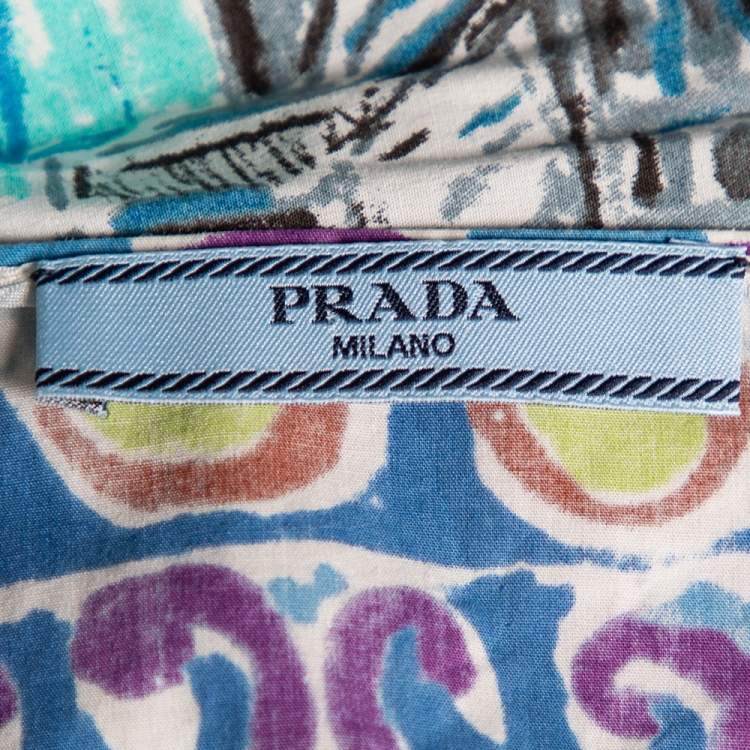 Pre Owned Prada Multicolored Printed Cotton Gathered Short Dress S 