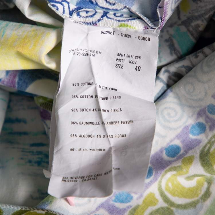 Pre Owned Prada Multicolored Printed Cotton Gathered Short Dress S 